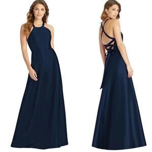 Elegant Midnight Blue Halter Maxi Dress